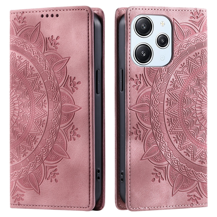 For Xiaomi Redmi 12 4G/5G / Note 12R Totem Embossed Magnetic Leather Phone Case(Rose Gold) - Xiaomi Cases by buy2fix | Online Shopping UK | buy2fix