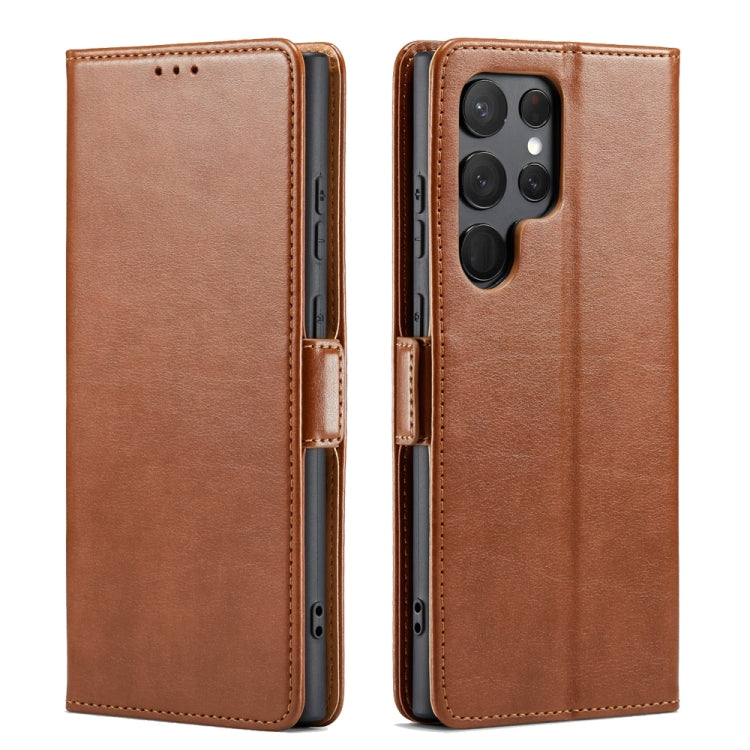 For Samsung Galaxy S24 Ultra 5G Fierre Shann PU Genuine Leather Texture Phone Case(Brown) - Galaxy S24 Ultra 5G Cases by FIERRE SHANN | Online Shopping UK | buy2fix