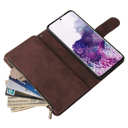 For Samsung Galaxy S21 5G Multifunctional Frosted Zipper Wallet Leather Phone Case(Coffee) - Galaxy S21 5G Cases by buy2fix | Online Shopping UK | buy2fix