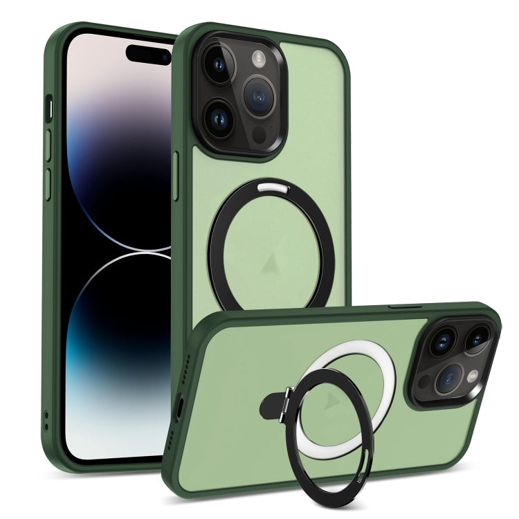 For iPhone 14 Pro MagSafe Holder Skin-feel PC Hybrid TPU Phone Case(Green) - iPhone 14 Pro Cases by buy2fix | Online Shopping UK | buy2fix