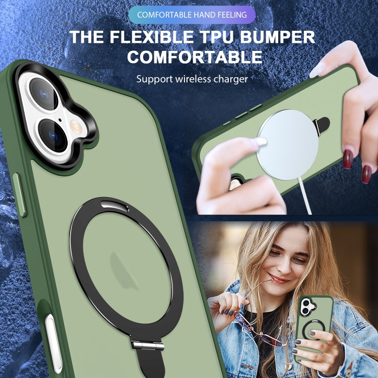 For iPhone 16 Skin-feel MagSafe Holder PC Hybrid TPU Phone Case(Green) - iPhone 16 Cases by buy2fix | Online Shopping UK | buy2fix