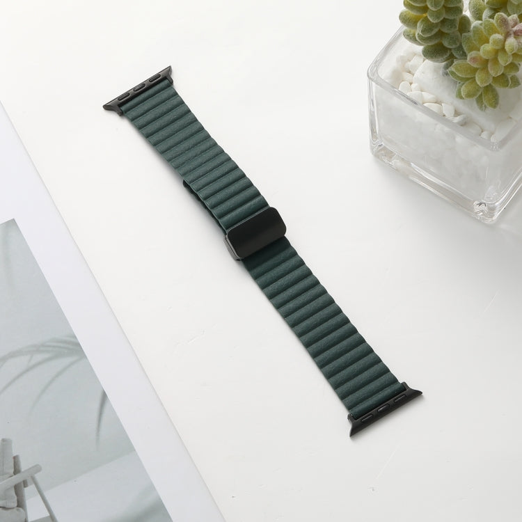 For Apple Watch SE 2023 40mm Water Ripple Magnetic Folding Buckle Watch Band, Style: Bold Version(Dark Green) - Watch Bands by buy2fix | Online Shopping UK | buy2fix