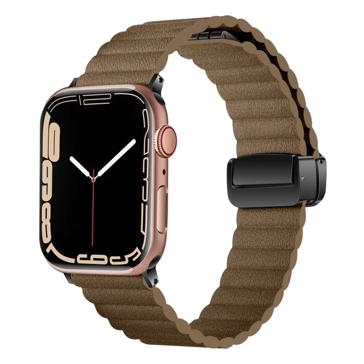 For Apple Watch Series 9 45mm Water Ripple Magnetic Folding Buckle Watch Band, Style: Bold Version(Brown) - Watch Bands by buy2fix | Online Shopping UK | buy2fix