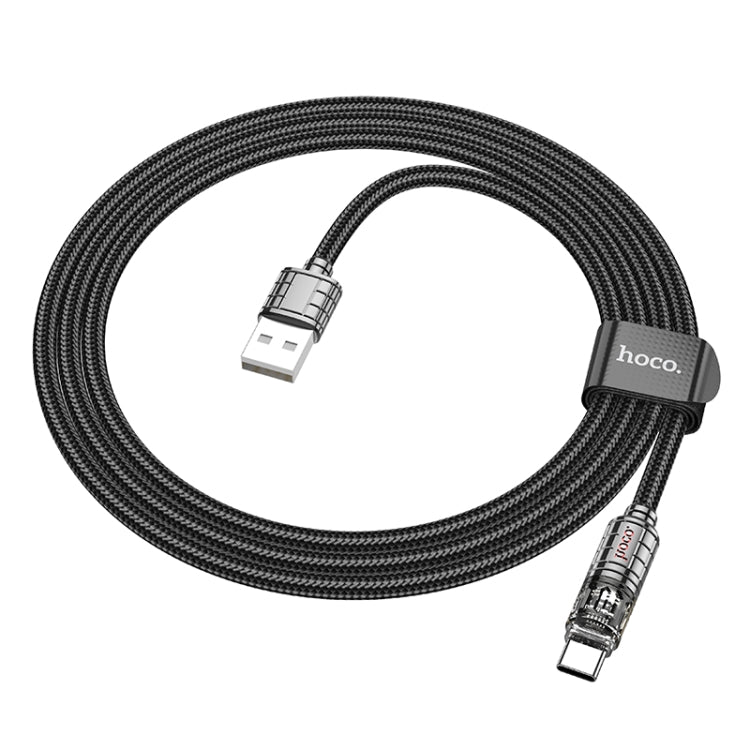 hoco U122 1.2m 3A USB to Type-C Lantern Transparent Discovery Edition Charging Data Cable(Black) - USB-C & Type-C Cable by hoco | Online Shopping UK | buy2fix