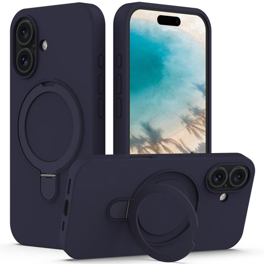 For iPhone 16 Liquid Silicone MagSafe Magnetic Phone Case with Ring Holder(Midnight Blue) - iPhone 16 Cases by buy2fix | Online Shopping UK | buy2fix