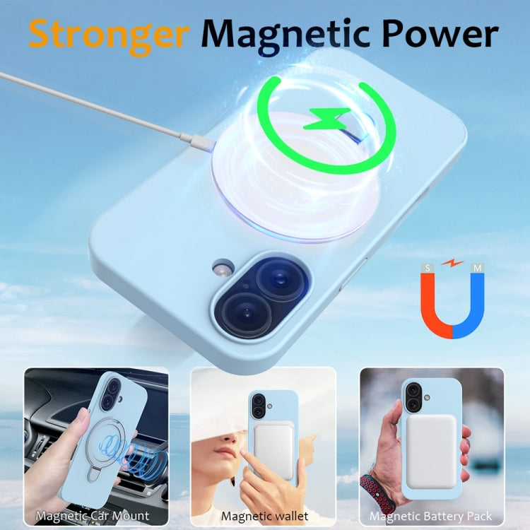 For iPhone 16 Liquid Silicone MagSafe Magnetic Phone Case with Ring Holder(Sky Blue) - iPhone 16 Cases by buy2fix | Online Shopping UK | buy2fix