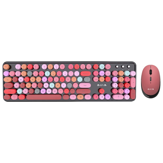 AULA AC306 104 Keys Retro Wireless Keyboard + Mouse Combo Set(Black Colorful) - Wireless Keyboard by AULA | Online Shopping UK | buy2fix