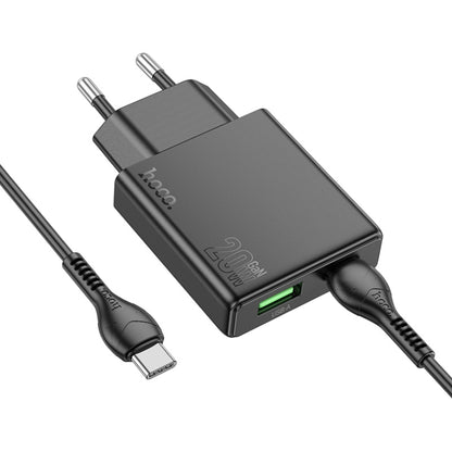 Hoco N38 Delgado PD20W + QC3.0 Dual Port Charger Set with Type-C to Type-C Cable, EU Plug(Black) - USB Charger by hoco | Online Shopping UK | buy2fix