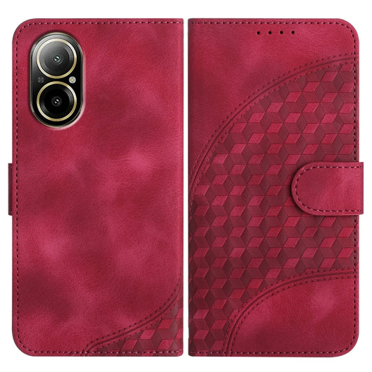 For Realme C67 4G Global YX0060 Elephant Head Embossed Phone Leather Case with Lanyard(Rose Red) - C67 Cases by buy2fix | Online Shopping UK | buy2fix