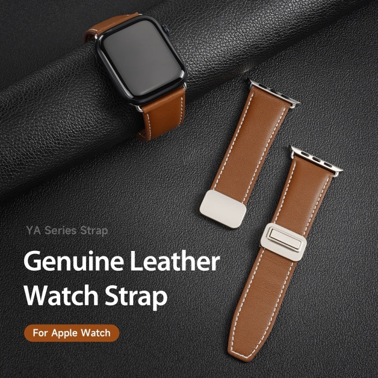 For Apple Watch SE 2023 40mm DUX DUCIS YA Series Magnetic Buckle Genuine Leather Watch Band(Brown) - Watch Bands by DUX DUCIS | Online Shopping UK | buy2fix