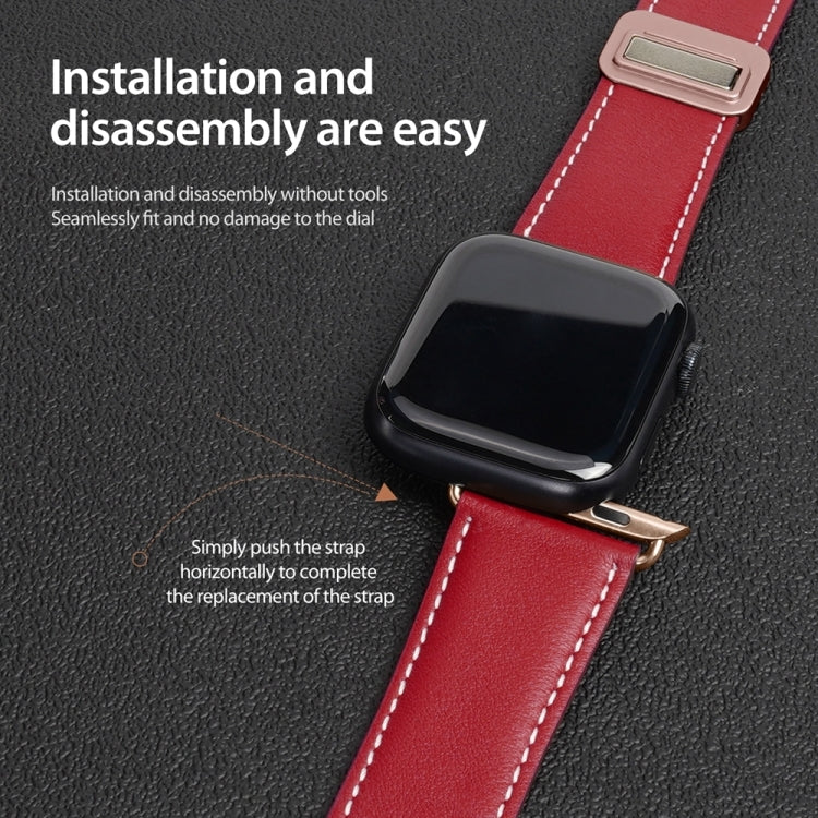 For Apple Watch Series 9 41mm DUX DUCIS YA Series Magnetic Buckle Genuine Leather Watch Band(Red) - Watch Bands by DUX DUCIS | Online Shopping UK | buy2fix