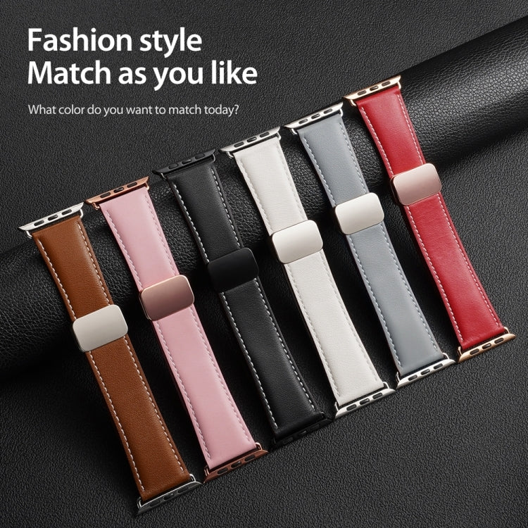 For Apple Watch Ultra 49mm DUX DUCIS YA Series Magnetic Buckle Genuine Leather Watch Band(Pink) - Watch Bands by DUX DUCIS | Online Shopping UK | buy2fix