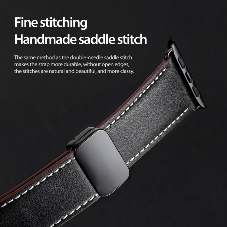 For Apple Watch Series 8 41mm DUX DUCIS YA Series Magnetic Buckle Genuine Leather Watch Band(Black) - Watch Bands by DUX DUCIS | Online Shopping UK | buy2fix