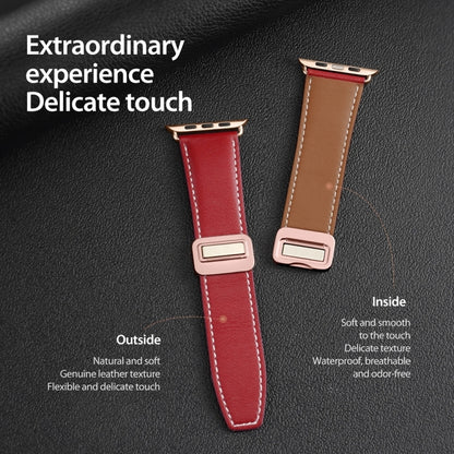 For Apple Watch Series 8 45mm DUX DUCIS YA Series Magnetic Buckle Genuine Leather Watch Band(Red) - Watch Bands by DUX DUCIS | Online Shopping UK | buy2fix