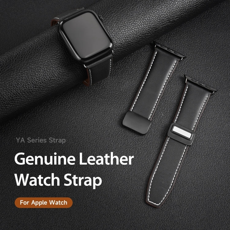 For Apple Watch SE 2022 44mm DUX DUCIS YA Series Magnetic Buckle Genuine Leather Watch Band(Black) - Watch Bands by DUX DUCIS | Online Shopping UK | buy2fix