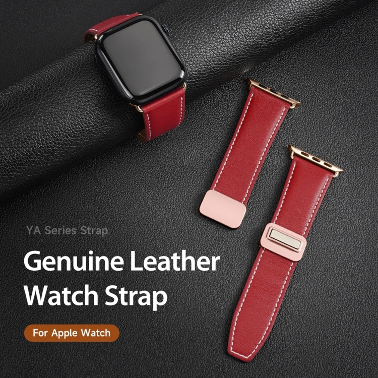 For Apple Watch Series 7 41mm DUX DUCIS YA Series Magnetic Buckle Genuine Leather Watch Band(Red) - Watch Bands by DUX DUCIS | Online Shopping UK | buy2fix