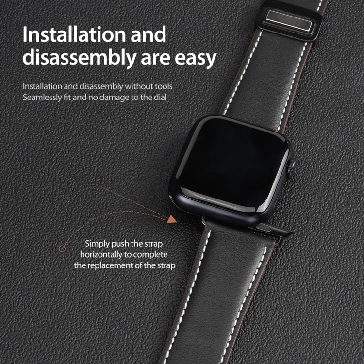 For Apple Watch SE 44mm DUX DUCIS YA Series Magnetic Buckle Genuine Leather Watch Band(Black) - Watch Bands by DUX DUCIS | Online Shopping UK | buy2fix