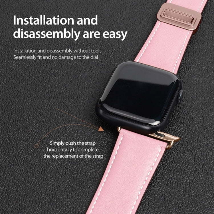 For Apple Watch Series 6 44mm DUX DUCIS YA Series Magnetic Buckle Genuine Leather Watch Band(Pink) - Watch Bands by DUX DUCIS | Online Shopping UK | buy2fix