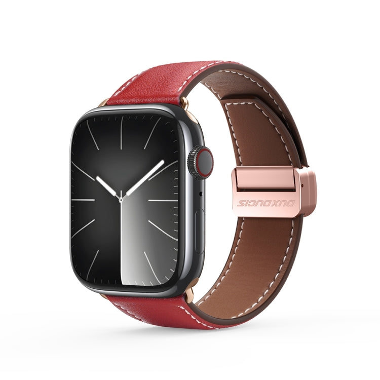 For Apple Watch Series 3 42mm DUX DUCIS YA Series Magnetic Buckle Genuine Leather Watch Band(Red) - Watch Bands by DUX DUCIS | Online Shopping UK | buy2fix