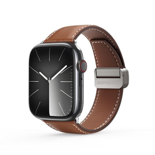 For Apple Watch 38mm DUX DUCIS YA Series Magnetic Buckle Genuine Leather Watch Band(Brown) - Watch Bands by DUX DUCIS | Online Shopping UK | buy2fix