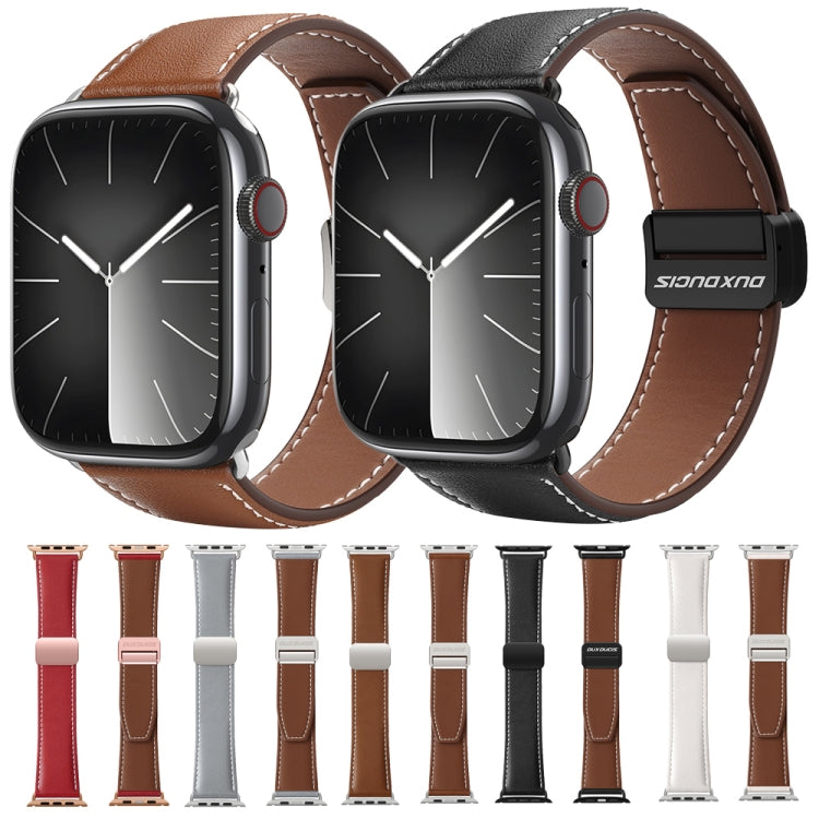 For Apple Watch Series 8 45mm DUX DUCIS YA Series Magnetic Buckle Genuine Leather Watch Band(Brown) - Watch Bands by DUX DUCIS | Online Shopping UK | buy2fix