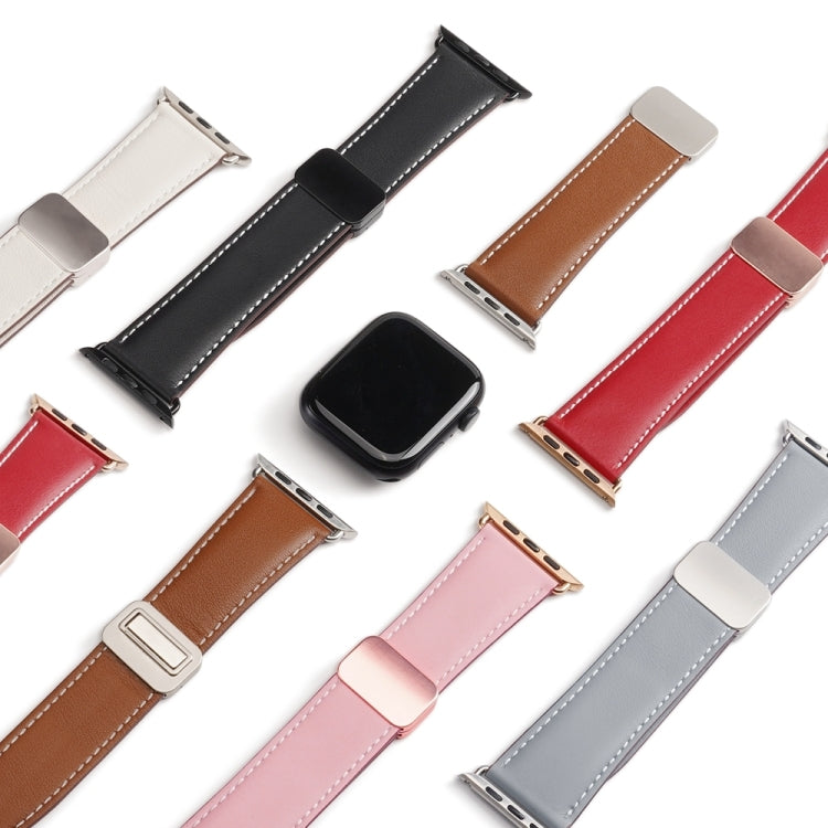 For Apple Watch Series 9 41mm DUX DUCIS YA Series Magnetic Buckle Genuine Leather Watch Band(White) - Watch Bands by DUX DUCIS | Online Shopping UK | buy2fix