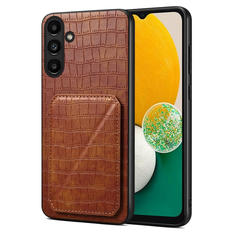 For Samsung Galaxy A13 5G Denior Imitation Crocodile Leather Back Phone Case with Holder(Brown) - Galaxy Phone Cases by Denior | Online Shopping UK | buy2fix