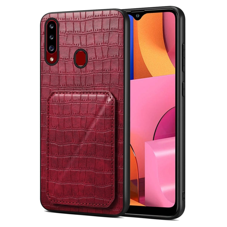 For Samsung Galaxy A20s Denior Imitation Crocodile Leather Back Phone Case with Holder(Rose Red) - Galaxy Phone Cases by Denior | Online Shopping UK | buy2fix