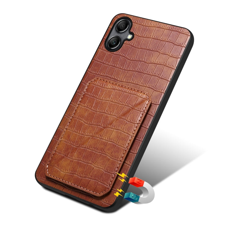 For Samsung Galaxy A51 5G Denior Imitation Crocodile Leather Back Phone Case with Holder(Brown) - Galaxy Phone Cases by Denior | Online Shopping UK | buy2fix