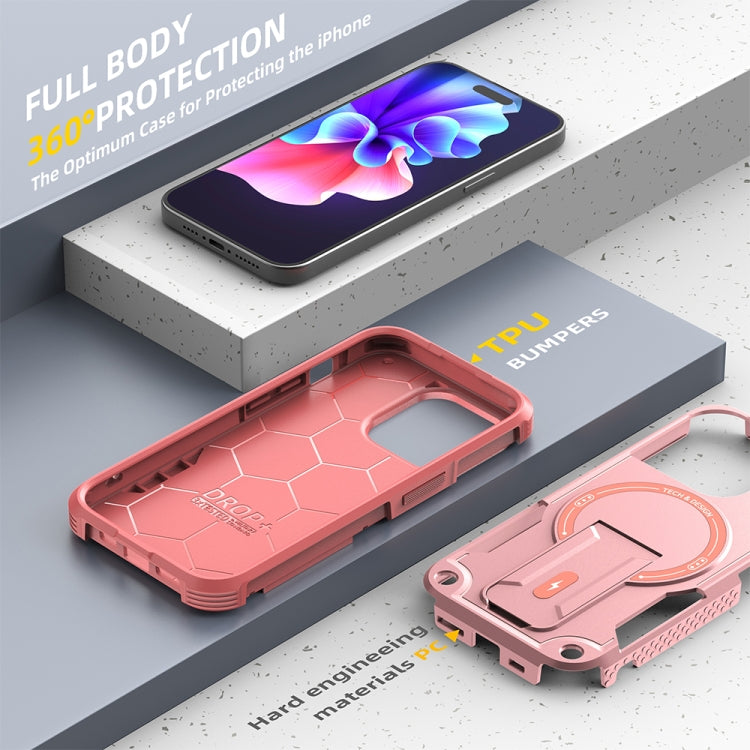 For iPhone 15 Pro MagSafe Holder Armor PC Hybrid TPU Phone Case(Pink) - iPhone 15 Pro Cases by buy2fix | Online Shopping UK | buy2fix