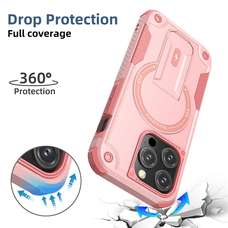 For iPhone 15 MagSafe Holder Armor PC Hybrid TPU Phone Case(Pink) - iPhone 15 Cases by buy2fix | Online Shopping UK | buy2fix