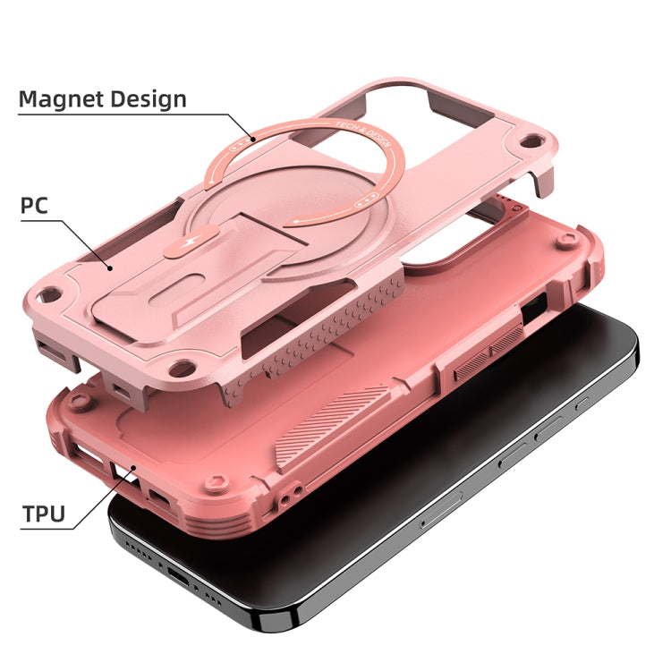 For iPhone 15 MagSafe Holder Armor PC Hybrid TPU Phone Case(Pink) - iPhone 15 Cases by buy2fix | Online Shopping UK | buy2fix