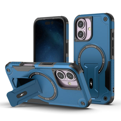 For iPhone 16 Armor Magsafe Holder PC Hybrid TPU Phone Case(Dark Blue) - iPhone 16 Cases by buy2fix | Online Shopping UK | buy2fix