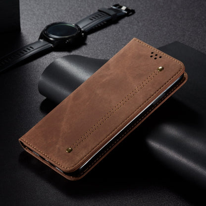 For OnePlus 13 Denim Texture Casual Style Horizontal Flip Leather Case(Brown) - OnePlus Cases by buy2fix | Online Shopping UK | buy2fix