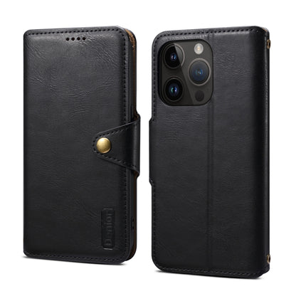 For iPhone 15 Pro Max Denior Cowhide Texture Wallet Style Leather Phone Case(Black) - iPhone 15 Pro Max Cases by Denior | Online Shopping UK | buy2fix