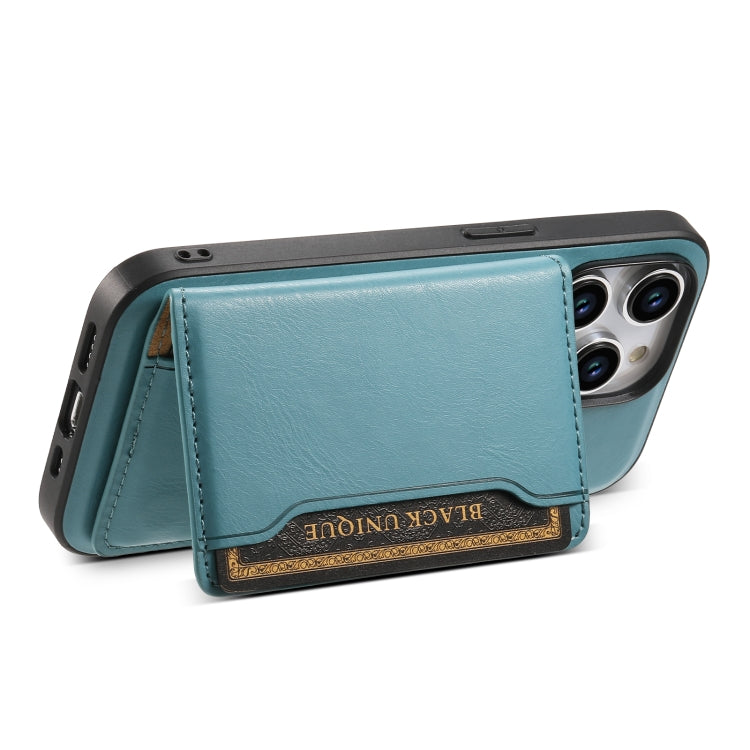 For iPhone 15 Plus Denior Cowhide Texture Leather MagSafe Detachable Wallet Phone Case(Blue) - iPhone 15 Plus Cases by Denior | Online Shopping UK | buy2fix