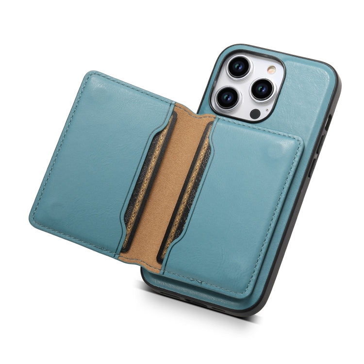 For iPhone 13 Denior Cowhide Texture Leather MagSafe Detachable Wallet Phone Case(Blue) - iPhone 13 Cases by Denior | Online Shopping UK | buy2fix