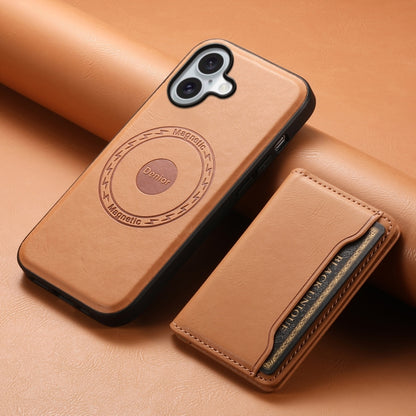 For iPhone 16 Denior Cowhide Texture Leather MagSafe Detachable Wallet Phone Case(Khaki) - iPhone 16 Cases by Denior | Online Shopping UK | buy2fix