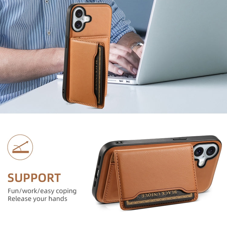 For iPhone 16 Denior Cowhide Texture Leather MagSafe Detachable Wallet Phone Case(Khaki) - iPhone 16 Cases by Denior | Online Shopping UK | buy2fix