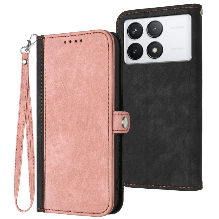 For Xiaomi Redmi K70 Side Buckle Double Fold Hand Strap Leather Phone Case(Pink) - K70 Cases by buy2fix | Online Shopping UK | buy2fix