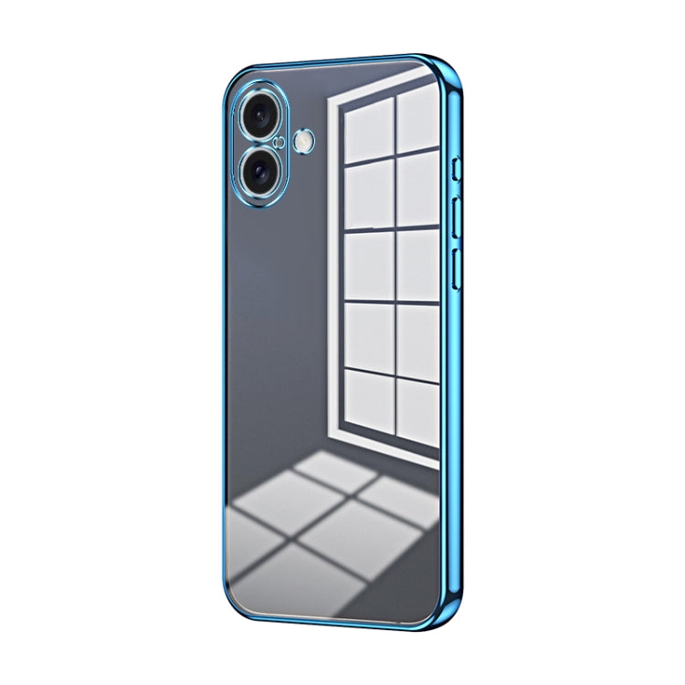 For iPhone 16 Plus Transparent Plating Fine Hole Phone Case(Blue) - iPhone 16 Plus Cases by buy2fix | Online Shopping UK | buy2fix