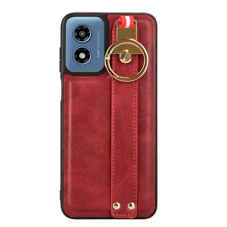 For Motorola Moto G Play 4G 2024 Wristband Leather Back Phone Case(Red) - Motorola Cases by buy2fix | Online Shopping UK | buy2fix