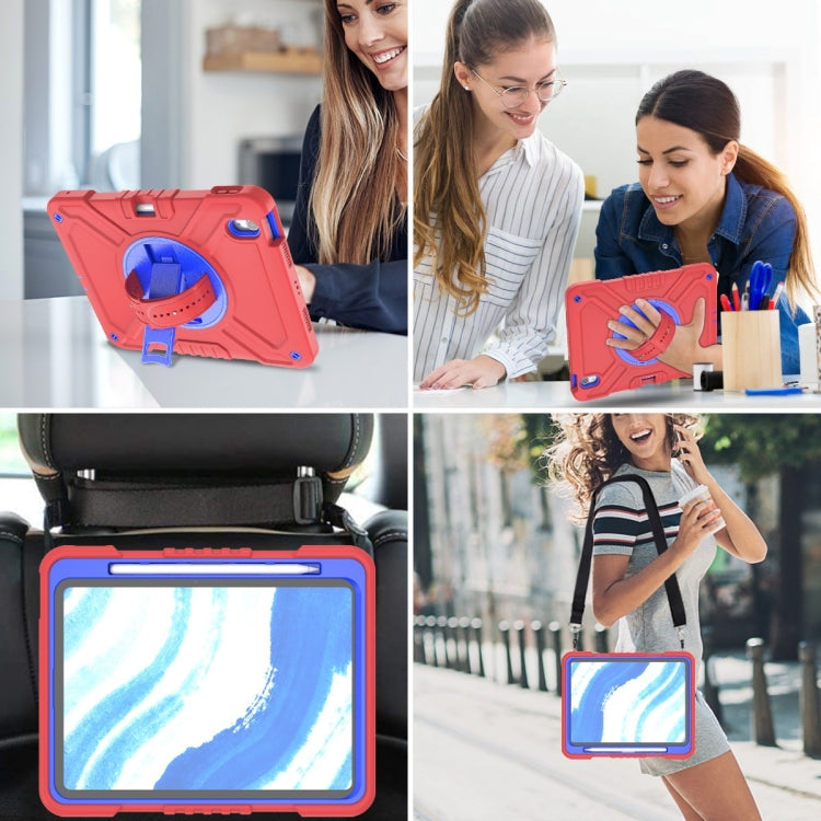 For iPad Air 11 2024 X Rotation PC Hybrid Silicone Tablet Case with Strap(Red Blue) - iPad Air 11 2024 Cases by buy2fix | Online Shopping UK | buy2fix