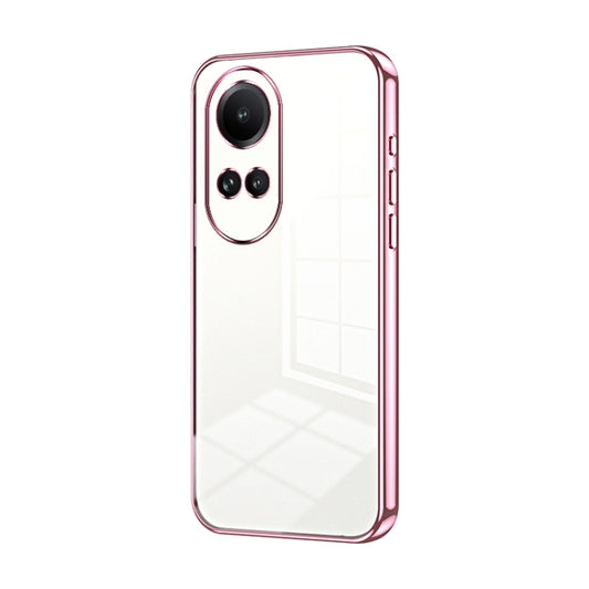 For OPPO Reno10 5G/Reno10 Pro 5G Global Transparent Plating Fine Hole Phone Case(Pink) - OPPO Cases by buy2fix | Online Shopping UK | buy2fix