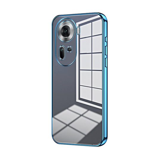 For OPPO Reno11 Global Transparent Plating Fine Hole Phone Case(Blue) - Reno11 Cases by buy2fix | Online Shopping UK | buy2fix