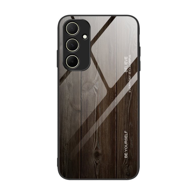 For Samsung Galaxy A55 5G Wood Grain Glass Phone Case(Black) - Galaxy Phone Cases by buy2fix | Online Shopping UK | buy2fix