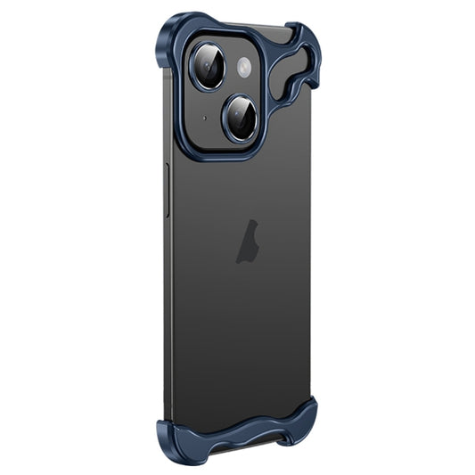 For iPhone 14 Plus Frameless Metal Corner Pad Phone Case with Lens Film(Blue) - iPhone 14 Plus Cases by buy2fix | Online Shopping UK | buy2fix