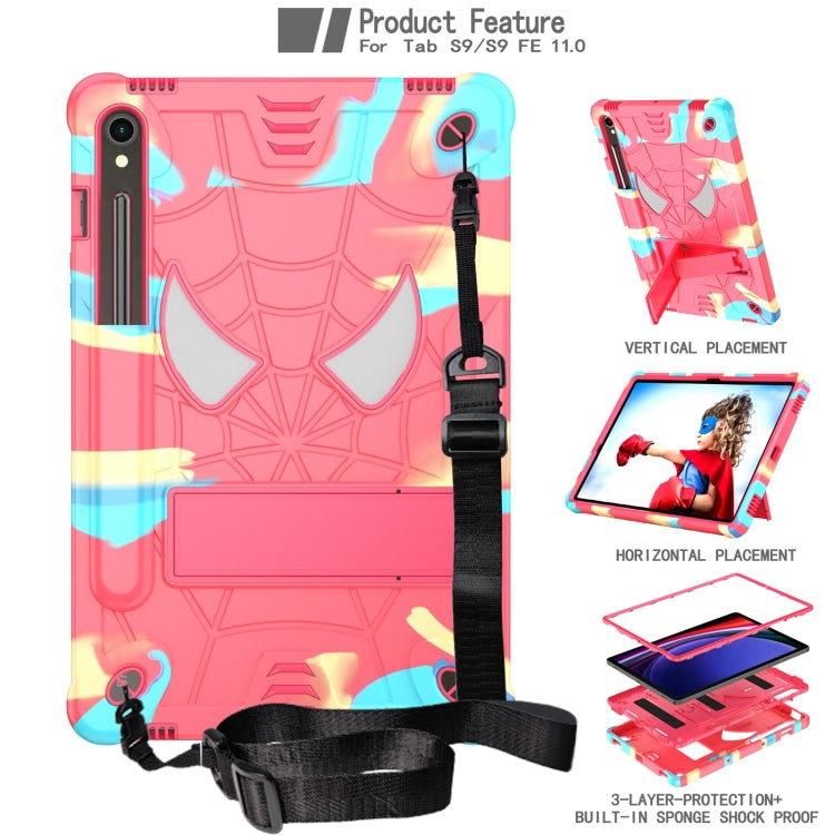 For Samsung Galaxy Tab S9 FE / S9 Fold-Holder Spider Silicone Hybrid PC Tablet Case(Camouflage Rose Red) - Galaxy Tab S9 Cases by buy2fix | Online Shopping UK | buy2fix