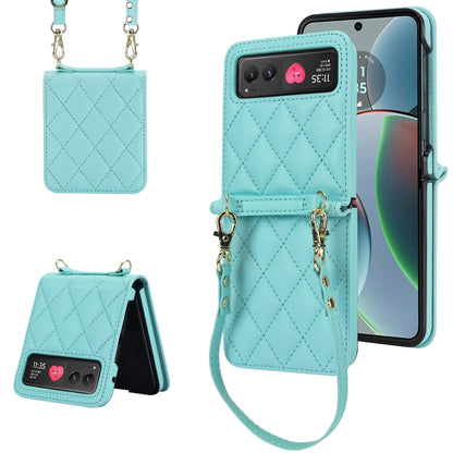 For Motorola Razr 40 Rhombic Texture Phone Case with Long & Short Lanyard(Green) - Motorola Cases by buy2fix | Online Shopping UK | buy2fix