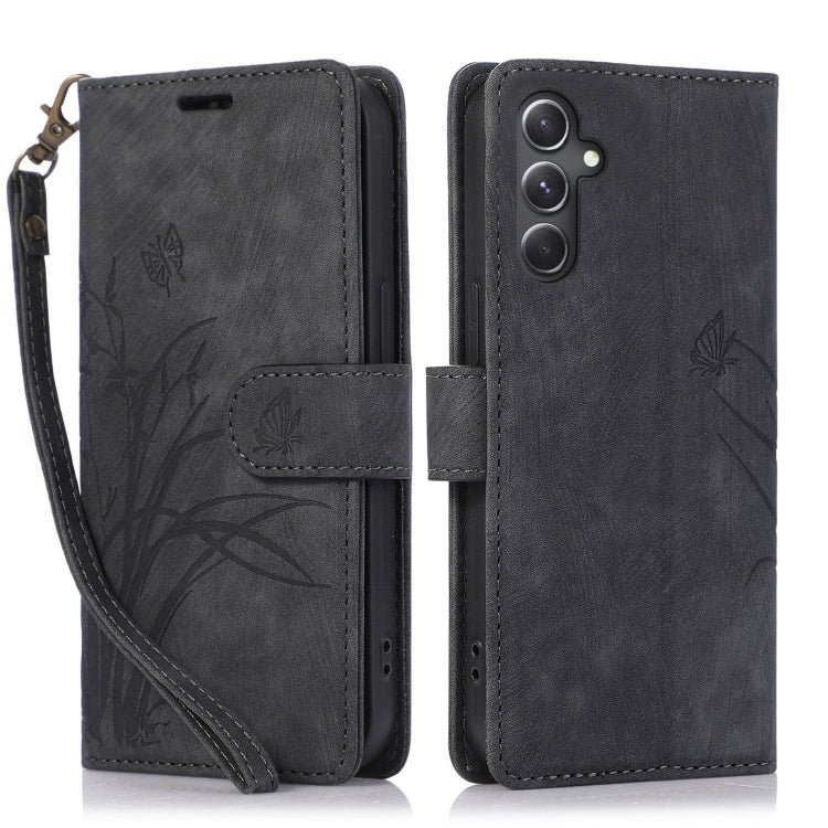 For Samsung Galaxy S24+ / S25+ 5G Orchid Butterfly Embossed Leather Phone Case(Black) - Galaxy S24+ 5G Cases by buy2fix | Online Shopping UK | buy2fix